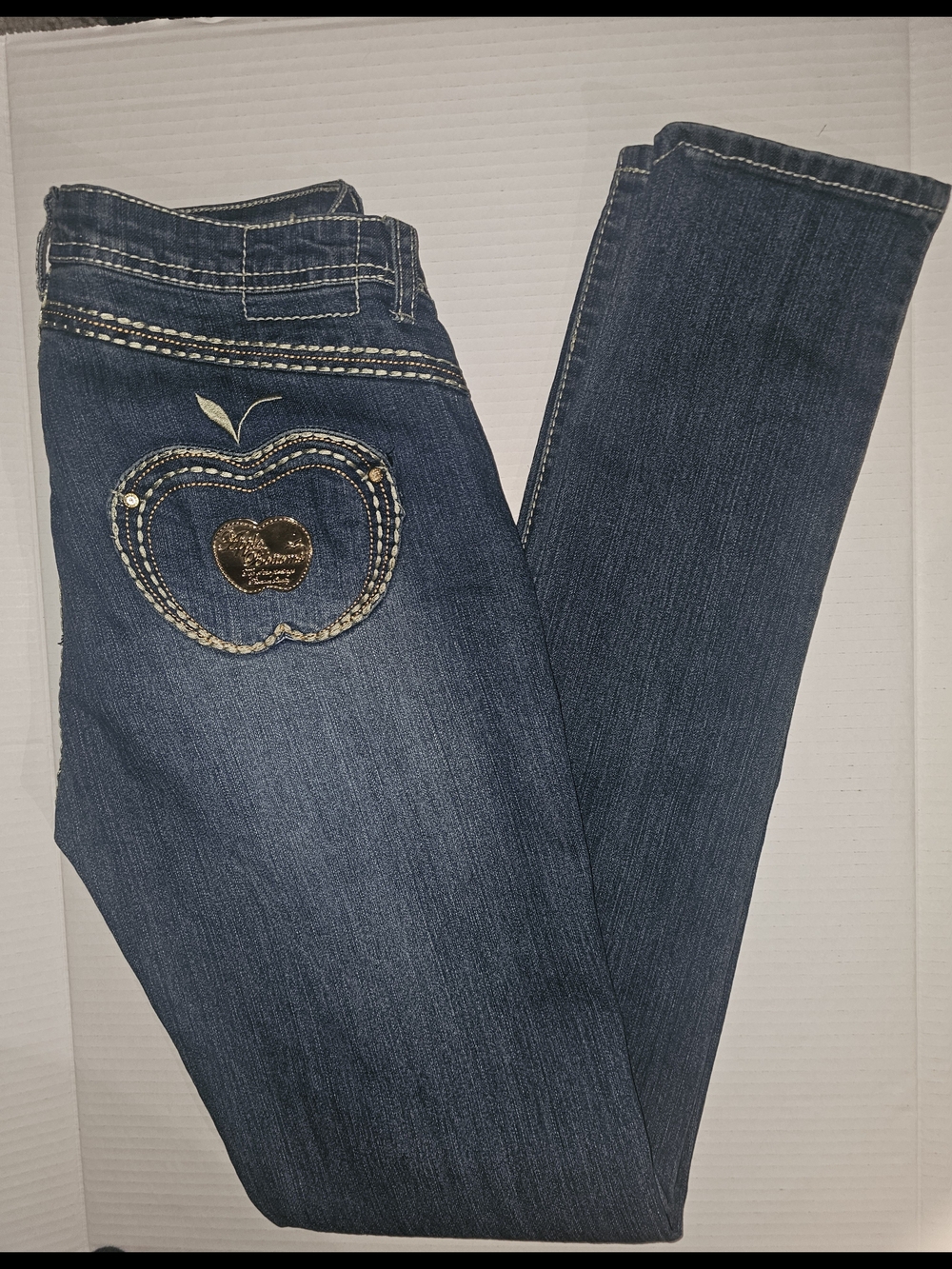 Apple Bottoms Dark Blue Skinny Jeans with Embroidered Apple Detail
